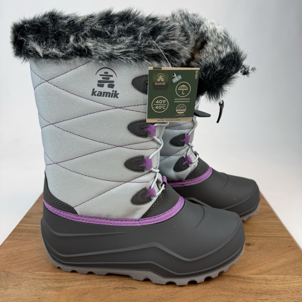 New Kids Kamik Snow Angel Gray Waterproof Insulated Snow Winter Boots Size 6 Y